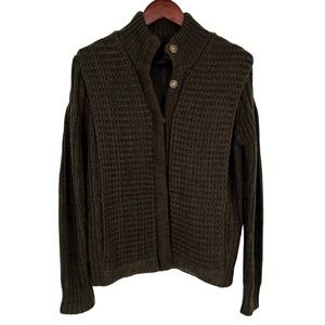 J&J Womens Sz Large Olive Green Wide Knit Snap Closure Sweater Blouse Shirt Top